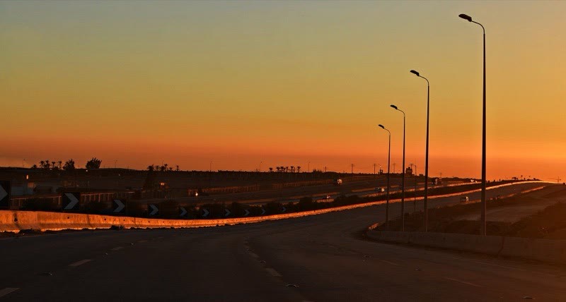 Sunrise over the Cairo–Alexandria desert road